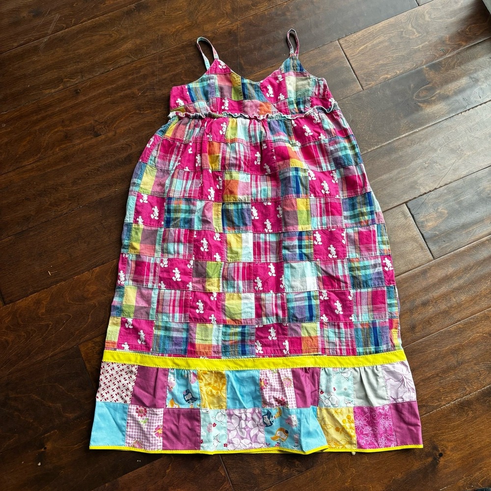 Disney Girls Large Patchwork Summer Dress Sleeveless Mickey‎ Mouse Pink